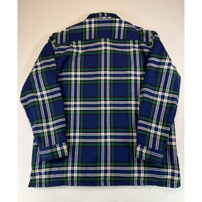L.L. Bean Lined Flannel Shirt Jacket Mens L Blue Green Plaid
