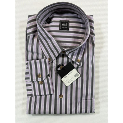 Ike Behar New York Button Down Dress Shirt L Lavender Gray Stripe NWT