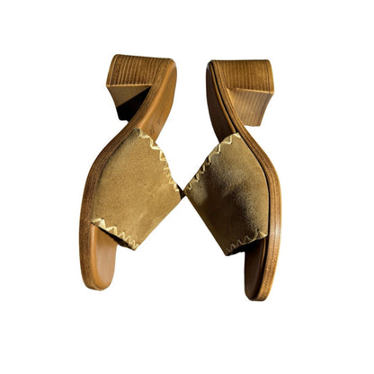 Mila Paoli Made in Italy Women’s 9 / EU 40 Tan Suede Leather Block Heel Slides