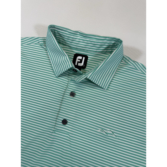FootJoy FJ Mens Size Large Performance Golf Polo Shirt Green White Striped