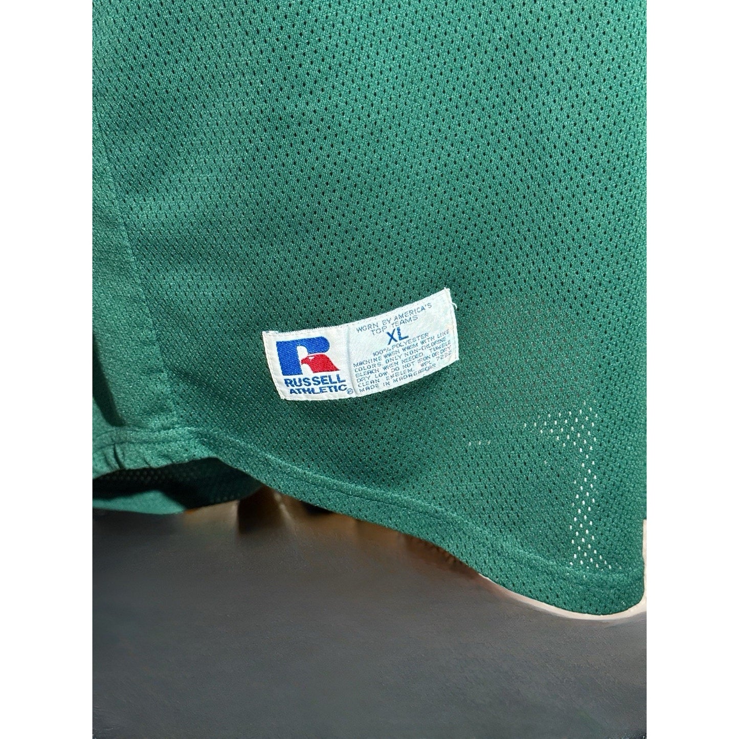 Vintage Russell Athletic Oakland Athletics Jersey XL Green Gold #7 Mesh Button