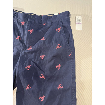 IZOD Men’s 32 Navy Lobster Print Flat Front Shorts Cotton Chino Preppy NWT